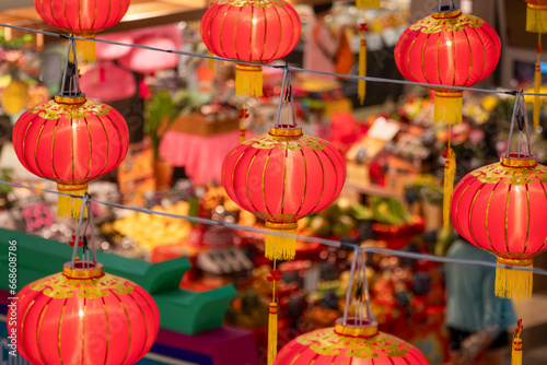 Chinese new year lantern in chinatown area..Translate chinese alphabet Daji dali on Lantern meaning profitable trade