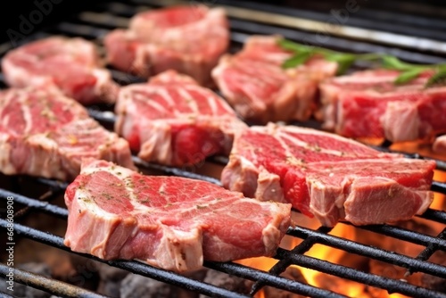 close-up of seasoned lamb chops on the barbecue