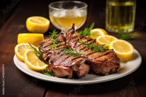 grilled lamb chops with half-squeezed lemon on side