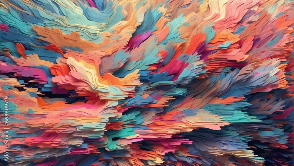 A distorted and fragmented pixelated glitch pattern, this digital artwork, chaotic arrangement of colorful pixels, pastel background A distorted and fragmented pixelated glitch pattern, this digital artwork, chaotic arrangement of colorful pixels, pastel background