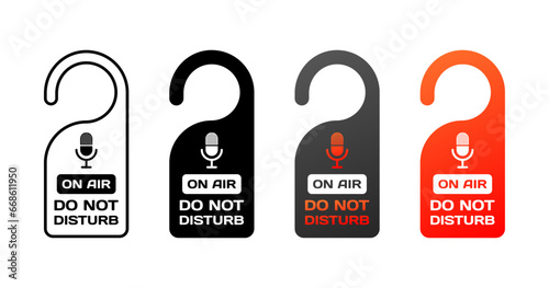 Do not disturb icons. Different styles, color, on air microphone icon, do not disturb on air labels. Vector icons