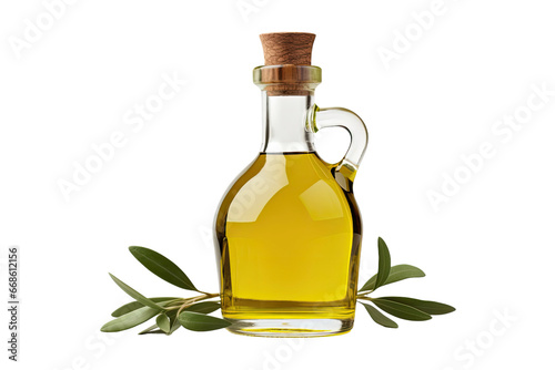 Premium Olive Oil Glass Container with Leaf Design Isolated on Transparent Background