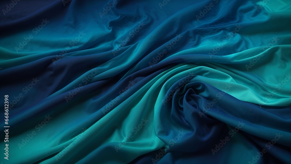 Obraz premium turquoise and blue texture 3D fabric layers in gradient vector banner. Cover layout material design template. Abstract realistic textile, material, decoration textured wavy layers