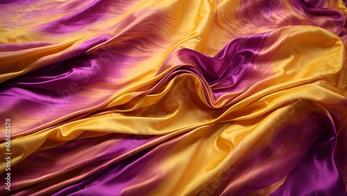 purple and yellow texture 3D fabric layers in gradient vector banner. Cover layout material design template. Abstract realistic textile, material, decoration textured wavy layers