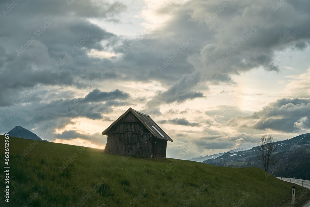 An Old House in the European Alps. Old Cabin in the mountains