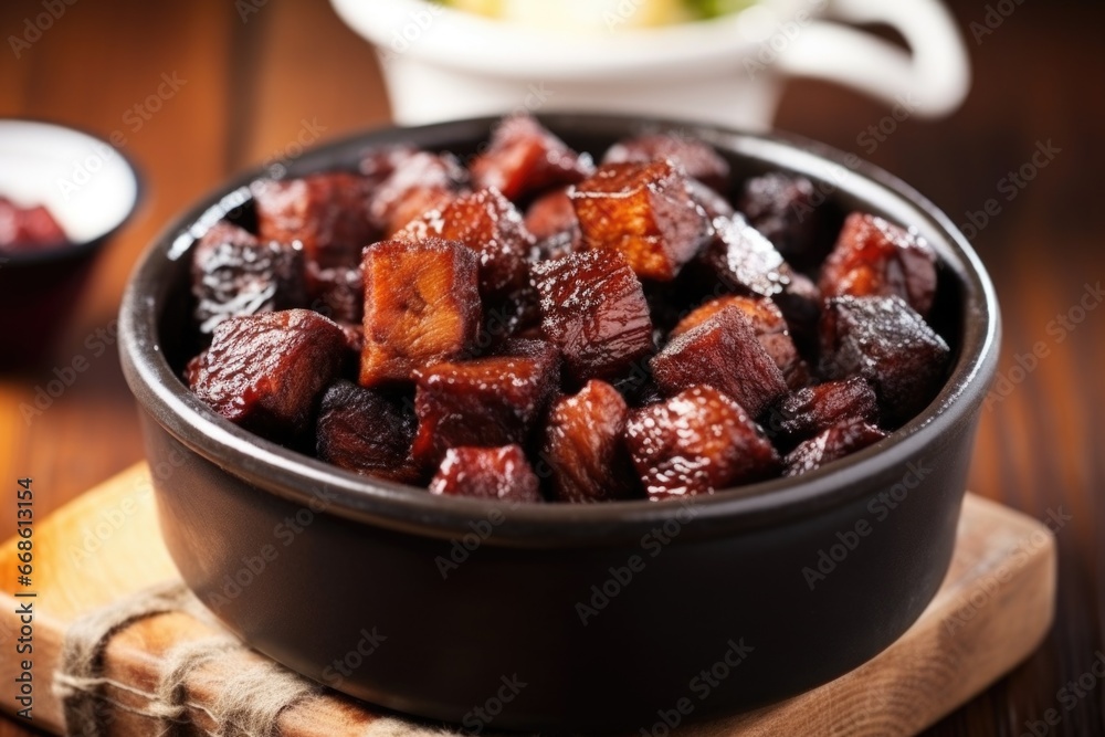 bbq burnt ends in a ceramic bowl