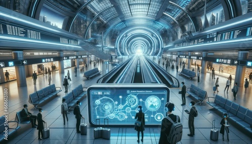 As the train pulled into the futuristic subway station, people bustled about, carrying bags from their shopping sprees, building humming with energy as they made their way through the city streets