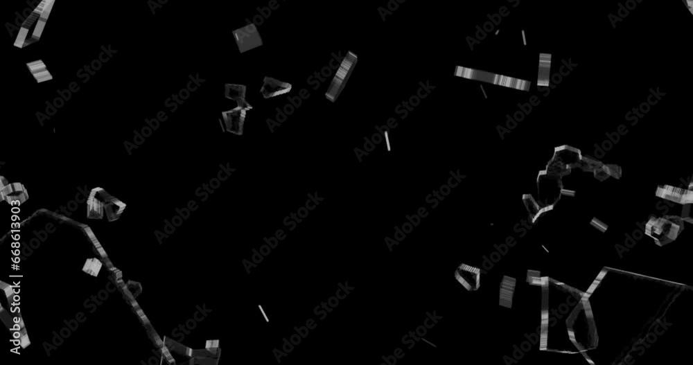 slow motion shuttered broken glass on black background