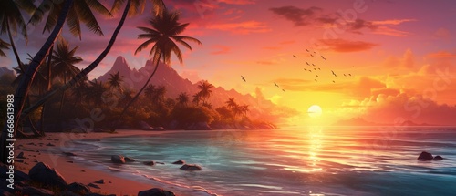 Serenity at Sunset: Majestic Coconut Trees in the Oasis