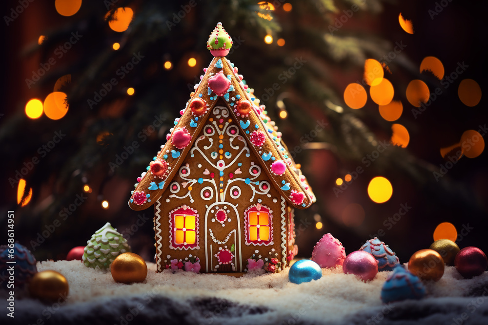 gingerbread house with christmas decorations