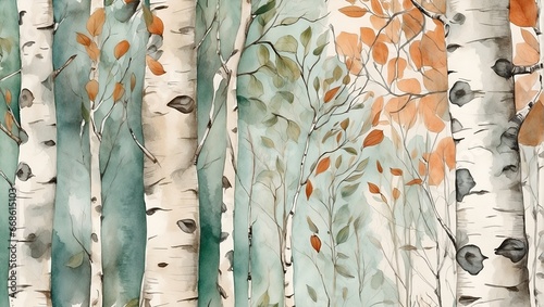 birch trees, watercolor 