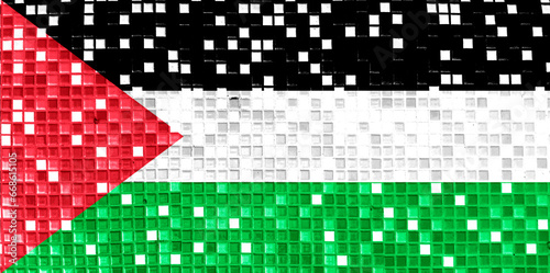 Concept illustration of Palestinian flag made of mosaic tiles with shadow pattern. Can be used as background or texture. double exposure hologram