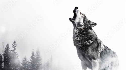 Portrait Howling wolf winter isolated on a white background