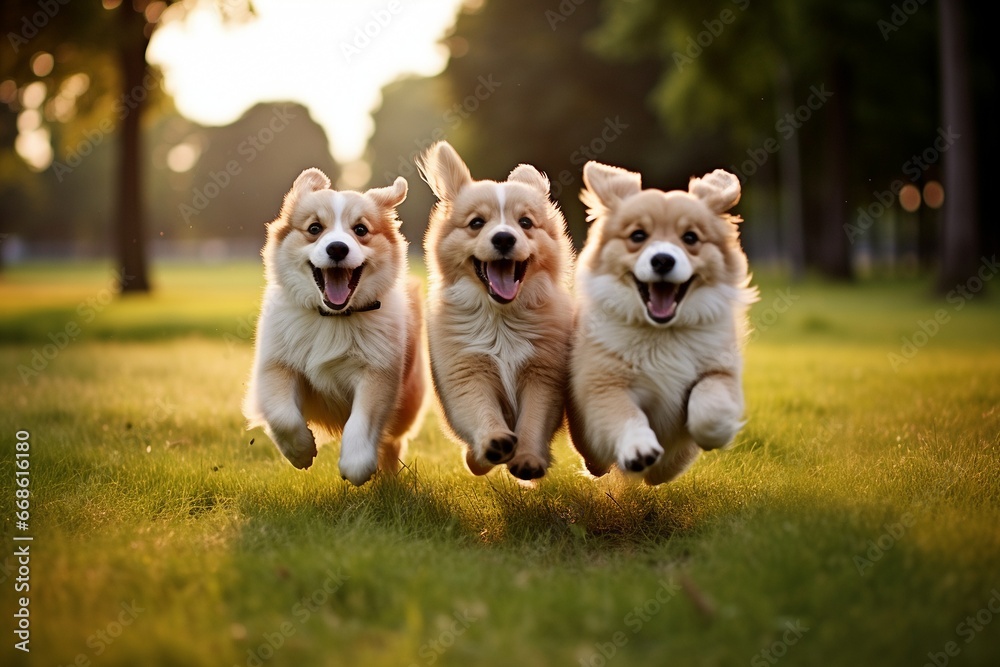 Playful Dogs Running in the Park Playful Dogs Running in the Park