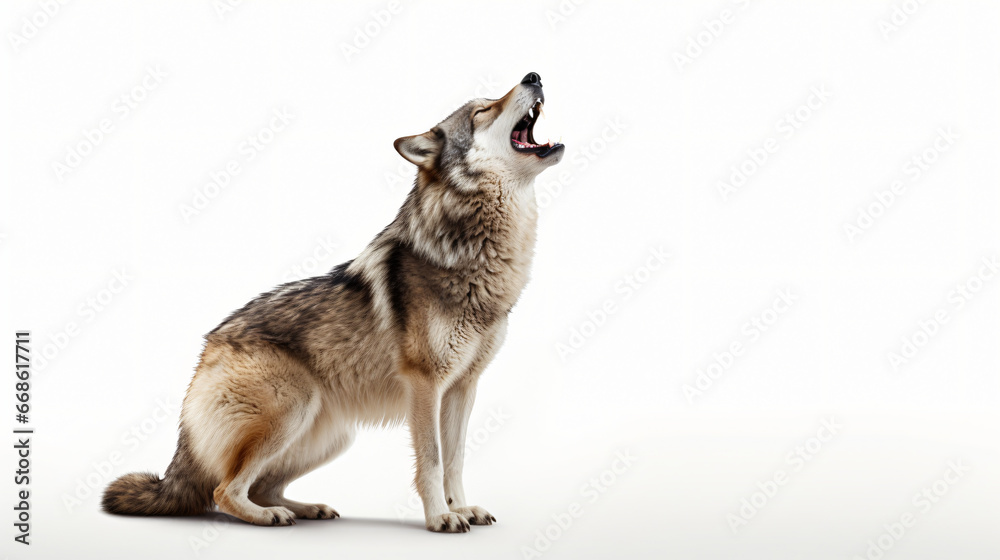 Portrait Howling wolf winter isolated on a white background