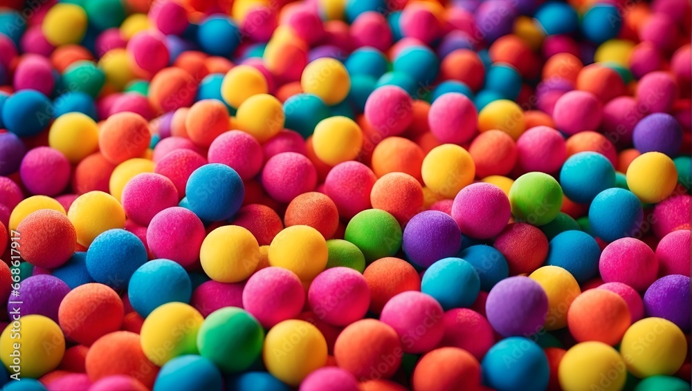 Obraz premium Top view of rainbow gradient bright soft balls background