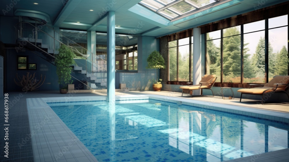 Swimming pool in a modern villa. 3d rendering.