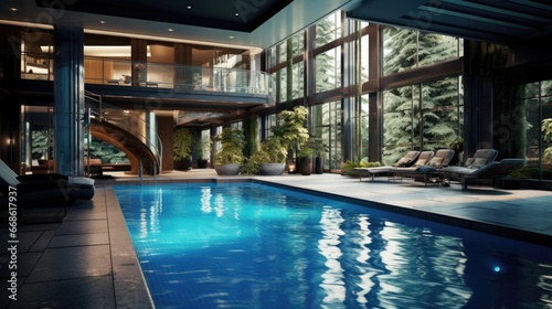 Swimming pool in a modern luxury hotel. 3d rendering.