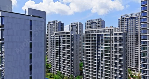 Aerial view of urban residential area buildings scenery in Jiaxing, Zhejiang Province, China. Commercial housing just delivered. new residential complex.