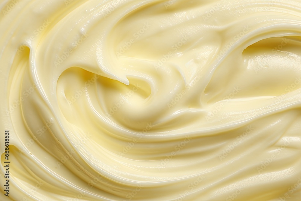 Fototapeta premium Macro texture of white mayonnaise. Tasty sauce