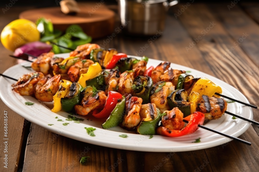 bbq spiced shrimp skewers with grilled veggies bbq spiced shrimp skewers with grilled veggies