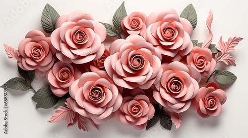 3d paper roses on white background. Generative AI.