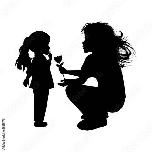 silhouette of mother and daughter