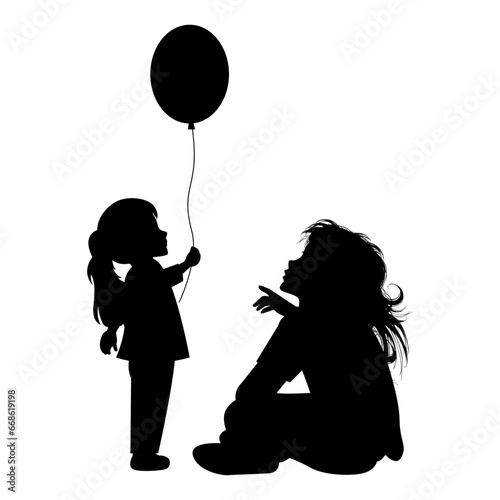 silhouette of mother and daughter