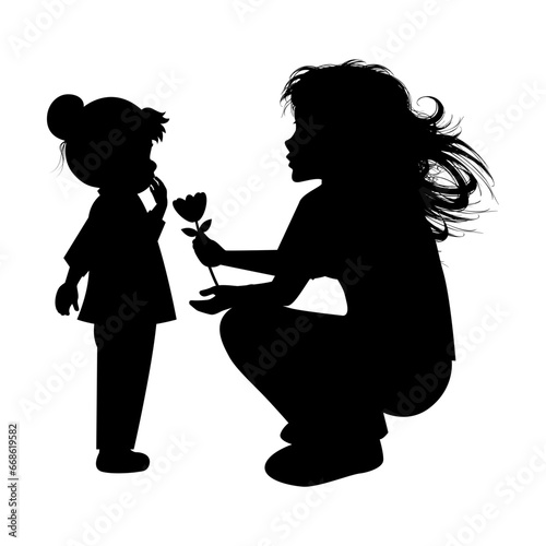 silhouette of mother and daughter