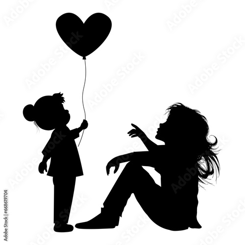 silhouette of mother and daughter