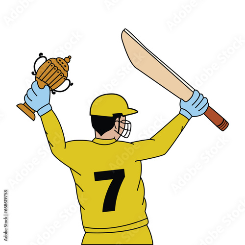 Vector Illustration of a cricket player batsman with bat photo