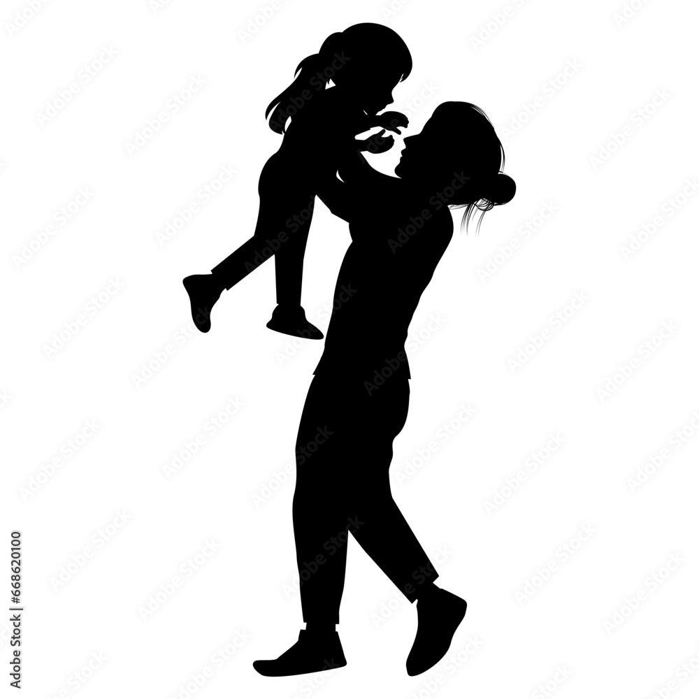 silhouette of mother and daughter silhouette of mother and daughter