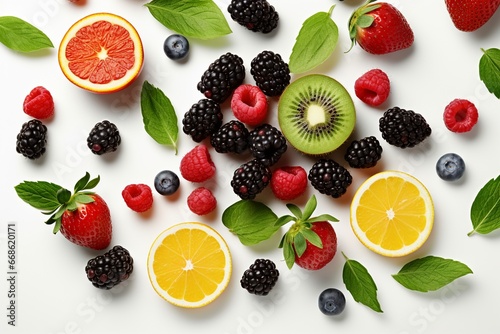 Colorful Produce Assortment  Overhead Shot on White