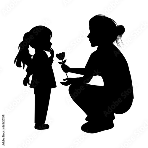 silhouette of mother and daughter