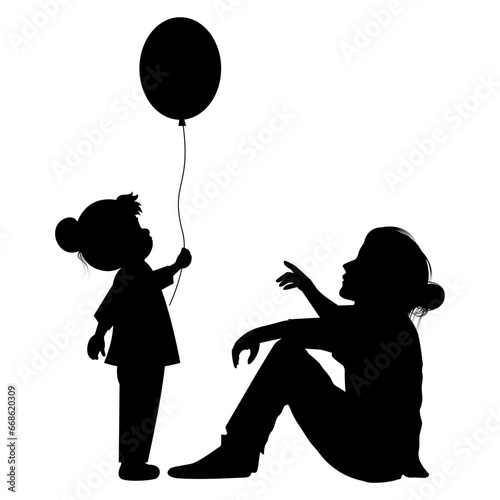 silhouette of mother and daughter