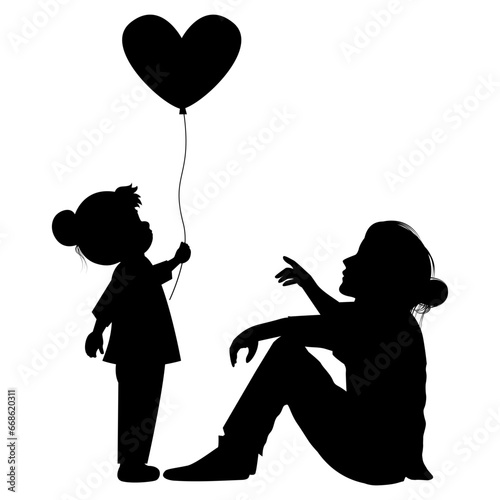 silhouette of mother and daughter