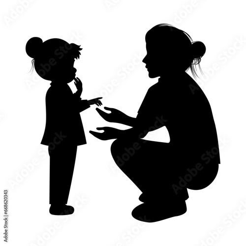 silhouette of mother and daughter