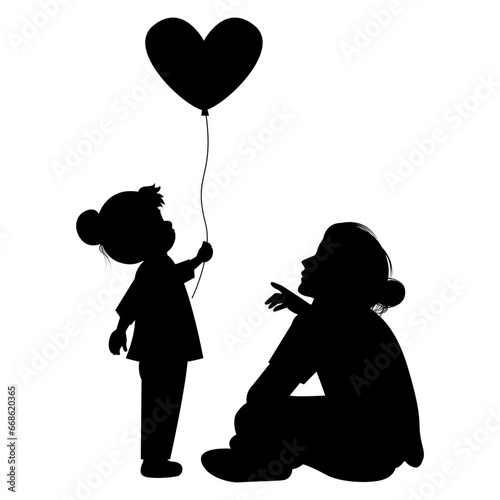 silhouette of mother and daughter