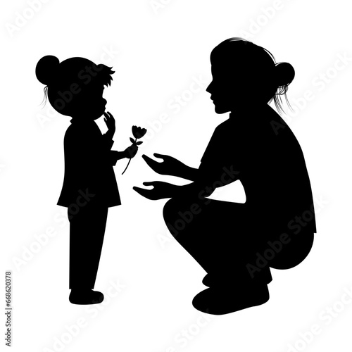silhouette of mother and daughter