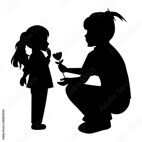 silhouette of mother and daughter