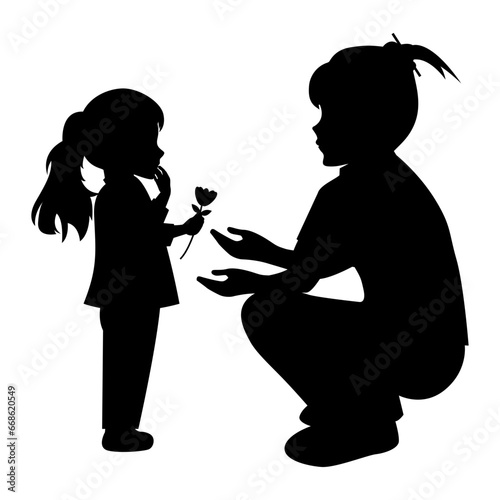 silhouette of mother and daughter