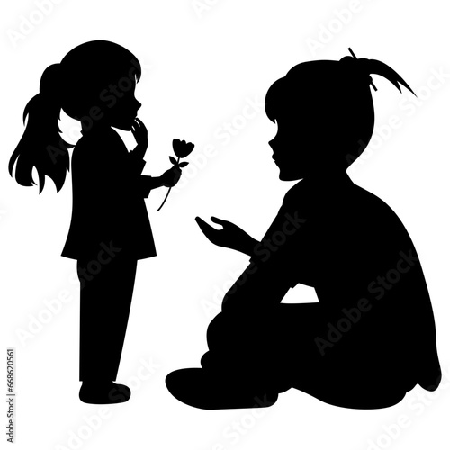 silhouette of mother and daughter