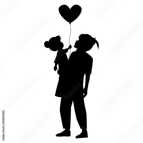 silhouette of mother and daughter