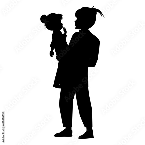 silhouette of mother and daughter