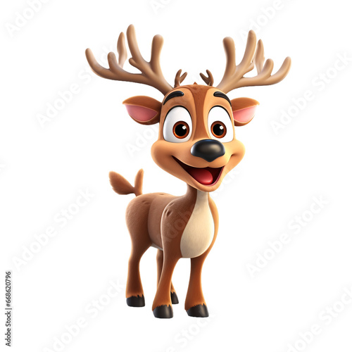 Cartoon Christmas cute reindeer 3D isolated on white