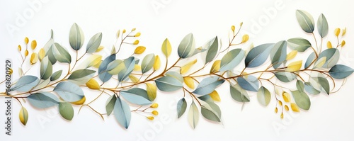 Watercolor olive branch with leaves and fruits isolated on white background. Decorative flower border template for wedding, greeting card, wallpaper, banner and invitation