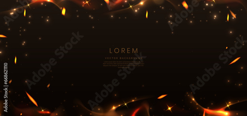 Abstract lighting effect dot neon gold light sparkle on on dark brown background.