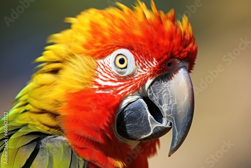 close-up of a parrot showing its colourful feathers