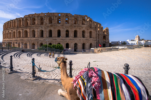 El Jem Coliseum. The largest Roman amphitheater in Africa. Unesco World Heritage.