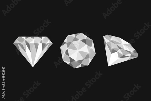 Diamonds from different angles. Isolated on black background. Vector design. 